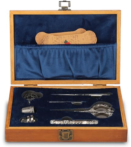 Set di Forbici da Ricamo Vintage, Kit di Forbici per Scatola da Cucito in Acciaio Inossidabile Stile Europeo, Strumenti di Ricamo per Cucire Multifunzionali Includono Artigianato, Opere(D'argento)