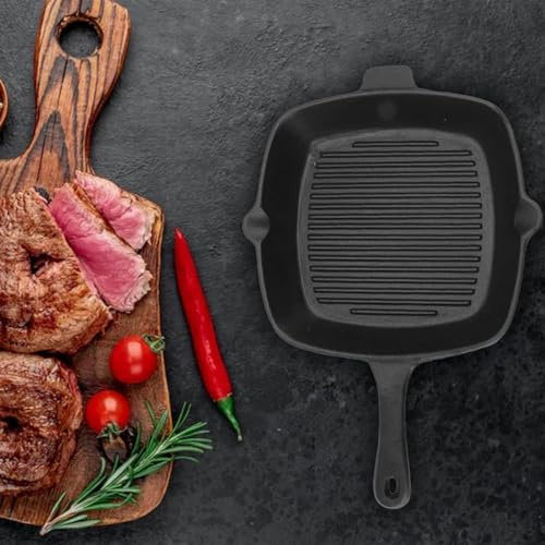 MOUMOUTEN Cast Iron Grill Pan, 26cm Large Capacity Cast Iron Frying Pan Square Non Stick Griddle Pan, Cast Iron Grillit Frying Pan for Meat Fish Steak Vegetables