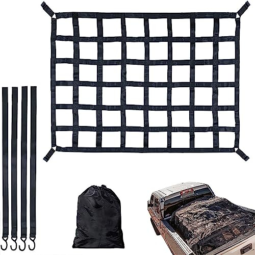 ZORZA LKW Bett Frachtnetz, StrapazierfäHiges Frachtnetz, Anhängernetz, super belastbares Bungee-Netz,Verstellbares GepäCk Netz, für LKW-Betten | Pickup-Bett, mit Haken,127cm x 106cm
