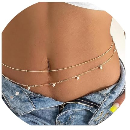 SURALIN 2 Stück Bauch Taille Kette Silber Set Bauchkette Silber Taillenkette Kette Belly Chain Quaste Pailletten Geschichtet Für Frauen Und Mädchen（Gold）