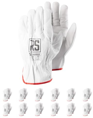 RS Premium-Fahrerhandschu Montage-Handschuhe aus Leder/Größe 7, 12 Paar/Weiss/aus hochwertigem Rindsleder Montagehandschuhe/Handschuhe Arbeitshandschuhe/die Genauigkeit erfordern