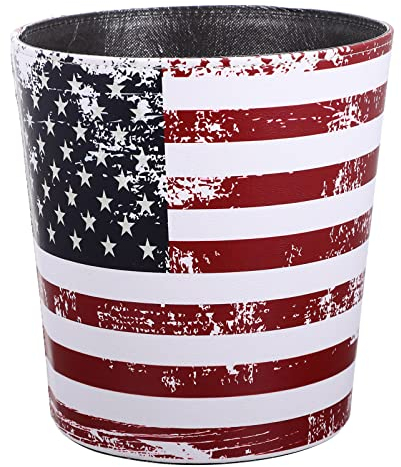 JOEBO Poubelle en Cuir PU Drapeau américain décorative étanche Poubelle Poubelle conteneur Vintage Corbeille à Papier for Maison Bureau Salle de Bain