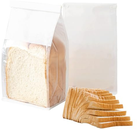 Roppolo 50 Pcs 5.1 Inch Bread Bags with Tin Tie, Small Loaf Bags Made Of White Cotton Paper, Storage Packing Bag with Clear Window for Bakery, Cafe, Homemade Bread
