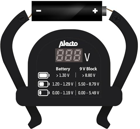 Alecto BTT2 Batterietester - mit digtaler Anzeige - zur Prüfung des Ladezustandes - Ideal für AAA, AA, C, D (1,5 Volt & 9 Volt) - Batterietestgerät - Messgerät - schwarz