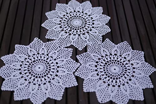 Aude Home Centrini rotondi da 30 cm bianchi fatti a mano all'uncinetto, confezione da 3 (rotondi da 30 cm)