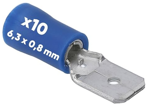 10 Stück Kalitec FSB638 Flachstecker blau 6,3x0,8 Kabelverbinder I 1,5-2,5mm² Steckverbinder I teilisoliert I Messing I PVC Kragen I für Kfz & Industrie