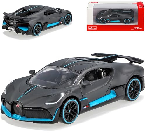 Generisch Bugatti Chiron Divo Coupe Matt Grau mit Schwarz und Blau Version Ab 2018 1/43 Modell Auto
