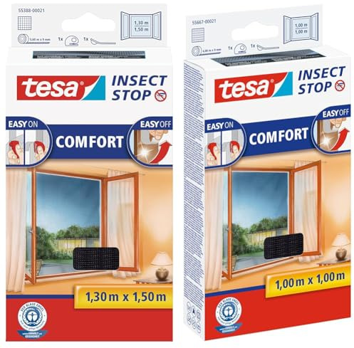 tesa Insect Stop COMFORT Fliegengitter für Fenster - Insektenschutz mit Klettband selbstklebend & Insect Stop COMFORT Fliegengitter für Fenster
