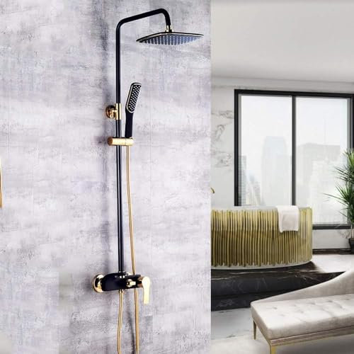 WAGXIyU Bathroom Modern Bathroom Shower Set Brass Black Gold Square Top Spray 360° Rotating Hand Shower System 3 Function Pressurized Faucet Nozzle Price Increase and Cold