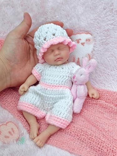 MYREBABY Reborn Babypuppe, 17,8 cm, Silikonpuppe, Mädchen, Linda, realistische Mini-Puppe, für Neugeborene, Ganzkörper-Puppe, mit Fütterungszubehör und Geschenkbox