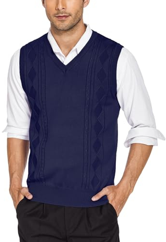 COOFANDY Sleeveless Jumpers for Men Knitted Pullover Vest Winter Tank Top Jumper Knitted Gilets Lightweight Jumpers Vest Gentlemen Knitwear Navy Blue M
