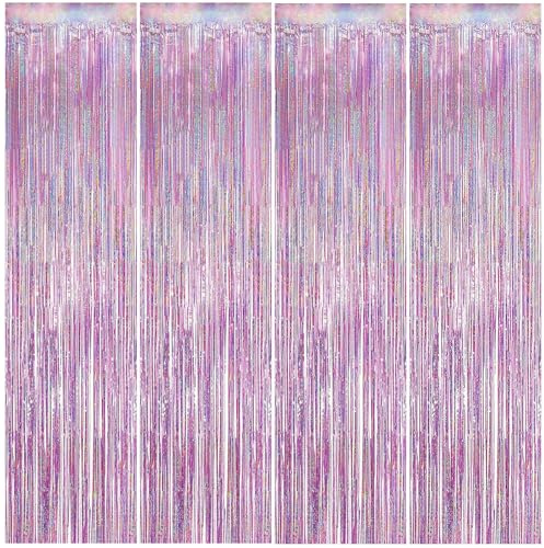 Ahaimy 4 Stück Lametta Vorhang, Glitzervorhang, Fransenvorhang, Rosa, Glitzer Vorhang, Geburtstag, Party Deko, Hochzeit, Festival, Bühne, 1 x 2,5 m/3,3 x 8,2 Fuß, Glitzer Rosa, PET