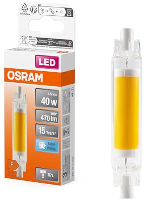 OSRAM Lampada LED multicolore sottile LED Slim Line con attacco retrofit R7s, 4,5 W / 470 lm, luce bianca fredda e trasparente con 4000 K, non dimmerabile, IP20, vetro senza piombo, diametro 16 mm.