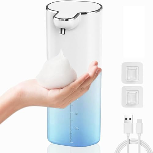 Automatic Soap Dispenser 400ml, Rechargeable Touchless Kitchen Sink Soap Dispenser, Wall Mounted or Tabletop Auto Gel Hand Foam Dispenser for Bathroom, 4 Levels Adjustable