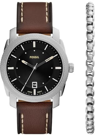 Fossil Machine Watch für Herren, Quarz-Dreizeiger-Datumswerk mit Edelstahl- oder Lederarmband