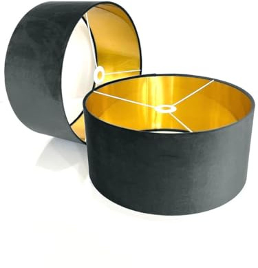 New Handmade by Order Graphite Grey Velvet Drum lamp Shade Ceiling Shade with Metallic Lining of Gold,Silver or Copper lamp Shades Suitable for Ceiling and Tables
