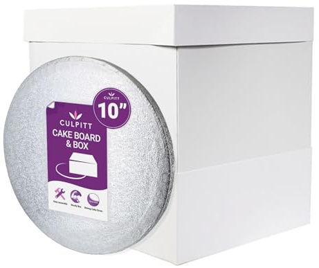 Culpitt 10 (25.5cm) Extra Tall Cake Box & Board Set | Extends to 16 | Silver Board & Extendable Box, Fits 8 Sponge Or 7 Fruit Cake, 4-Sided Support, Easy To Assemble