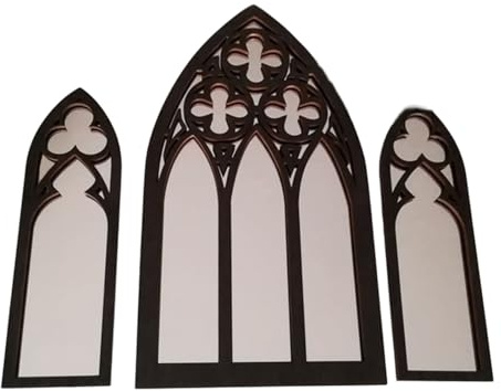Klassische Fenster-Wandspiegel-Kollektion, 3-teiliges Set, Holzrahmen, gewölbter Kathedralen-Hängespiegel für ein elegantes Zuhause