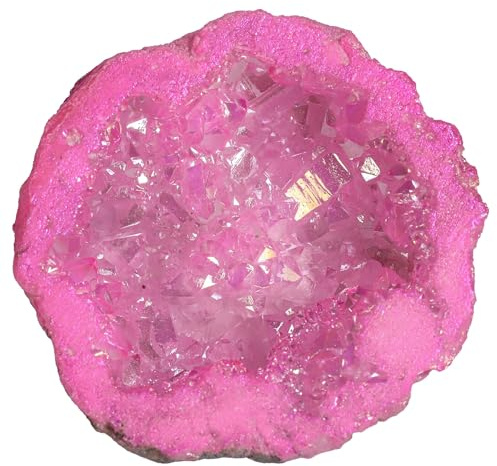 Nupuyai Décor en Grappes de Cristal Enduit de Titane, Géode Cristal Quartz Amas Arc-en-Ciel, Spécimen en Pierre de Cristal Naturelle pour Décoration de Maison et Collection et Cadeaux, Couleur Rose