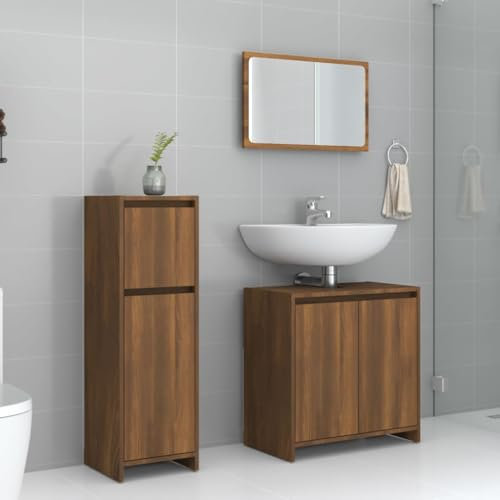 Lauuoeriau Furniture Item home 3-teiliges Badmöbel-Set Braun Eiche Holz-Möbel