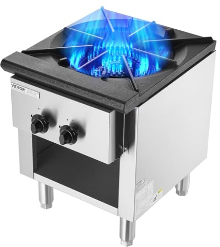 VEVOR Kommerzieller Gasherd Gaskochherd mit Schrank & 1 Brenner, Propan/Erdgas-Kochherd Edelstahl-Gaskochplatte, Kochgerät 460 x 620 x 615 mm für Restaurants Hotel Café 26 kW