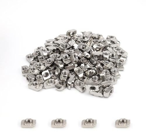 PARFCO Dadi a T M6 Testa a Martello, 140 Pezzi Acciaio Carbonio T Scanalatura Dado, M6 Argento Dadi per Profilati Alluminio, Serie 30, per Costruzioni, Strutture Telaio Alluminio, Carpenteria