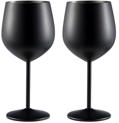Sporgo Set di 2 bicchieri da vino in acciaio inox, da 500 ml, per feste in piscina, anniversari, feste in spiaggia (nero)