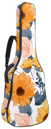 Gitarrentasche in voller Größe, 101,6 cm, 104,4 cm, 106,7 cm, Tragetasche für E-Bass, klassische Gitarre, Sonnenblumen- und Blättermuster, Multicolor 08, 42.9x16.9x4.7 in, Lässiger Tagesrucksack