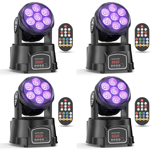 4PCS 7X15W Cabeza Móvil LED RGBW Iluminación de Escenario Luces de Fiesta 5 Modo con Control Remoto para Bar DJ Disco Party Ballroom