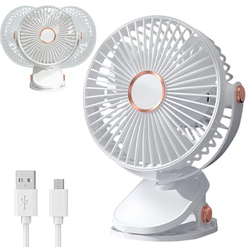 AHYDFSR Ventilateur de table USB - Rotation à 360° - 3 vitesses - Rechargeable par USB - Avec lumières LED - Silencieux - Pour bureau, maison et bureau - Blanc