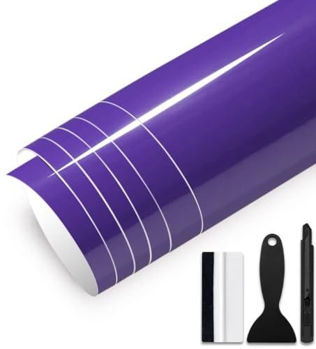 GRTHTATI 30cm x 300cm Autofolie Glanz Auto File Selbstklebende Car Wrapping Folie mit Luftkanälen Blasenfreie Auto Folierung für Motorrad, Fahrrad, DIY (Lila Glanz, 30cm x 300cm)