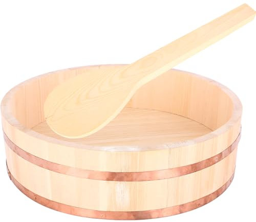 YiAndeli 9 Tallas Japonés De Madera Hangiri Sushi Mezclador De Arroz Madera De Pino Sushi Arrocera con Banda De Cobre para Casa Cocina Restaurante 1,62x16cm