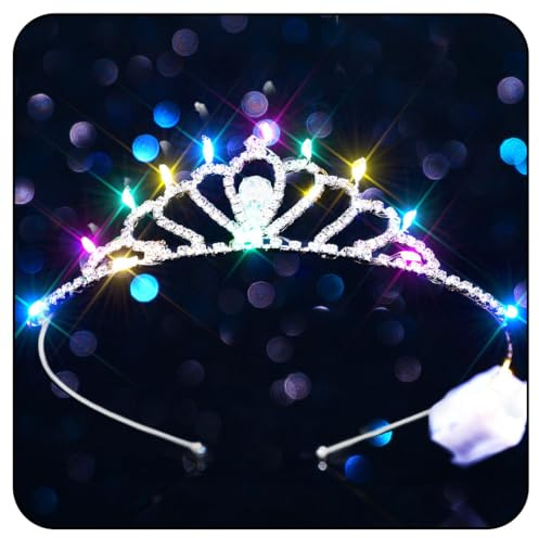 Handcess lysande diadem och kronor med strass silver LED kristall prinsessor kronpannband födelsedag kostym tiara party rave hårsmycken för kvinnor och flickor