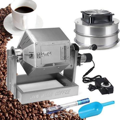 Máquina tostadora de café, tipo tambor de 3.8 L con enfriador y termómetro, quemador de gas de velocidad ajustable para uso doméstico y comercial