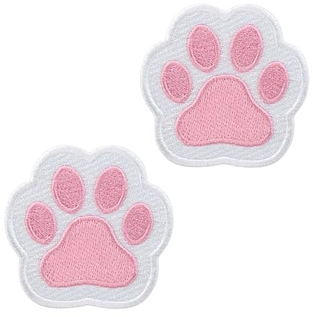 Urbanski Patch 2 süße Tierpfoten in rosa zum Aufbügeln 5 x 5,1 cm | Aufnäher Applikation Bügelbild