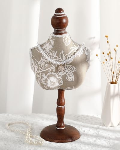 Wonderjune 14.17 x 6.3 in Vintage Jewelry Mannequin Display Jewelry Bust Necklace Mannequin Wooden Choker Display Pendant Necklace Holder Elegant Vintage Decor for Women Gift Wedding Home Decor