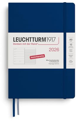 LEUCHTTURM1917 372480 veckokalender och anteckningsbok medium (A5) 2026, 12 månader, marinblå, tyska
