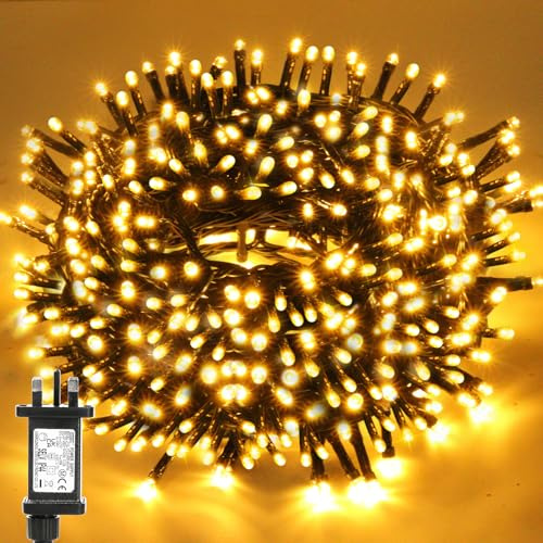 Marketo 20M 200LEDs Christmas Tree Lights On Dark Green Cable with Various Light Effects, Ideal for Christmas Tree,Xmas,Party,Wedding (Warm White)