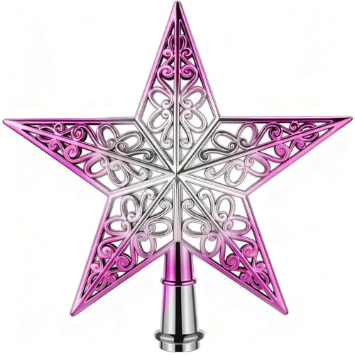 Punta per albero di Natale a forma di stella, decorazione per albero di Natale vintage tradizionale in plastica (argento-viola)