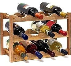 HOMEO - Estante de vino pequeño de nogal, estante de madera natural para almacenamiento en el hogar, bar y encimera, elegante exhibición para botellas de vino