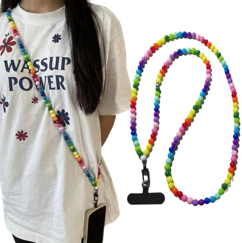 WERIGONI Universal-Handykette Perlen, Handykette Universal mit Halteband Regenbogen - Mobiltelefonkette