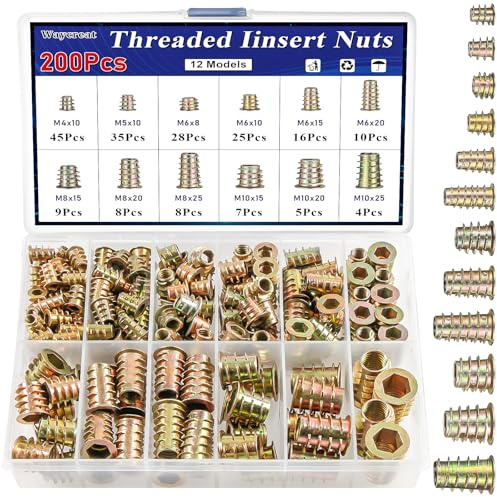 Lot de 200 inserts filetés pour bois, M3, M4, M5, M6, M8, M10, écrous filetés pour plastique