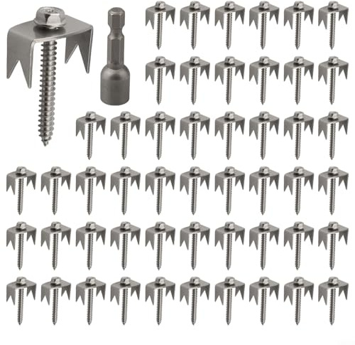 50pcs Wire Fencing Staples and U-Shape Fence Nails Resistant Fasteners for Fixing Chicken Wire Mesh or Barbed Wire onto Wood Fence Posts Complete with 50 Screws and 1 Hex Adapter
