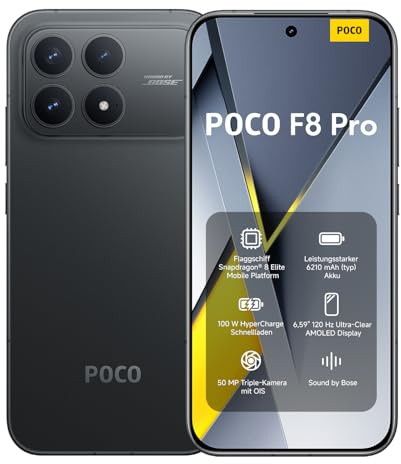 XIAOMI POCO F8 Pro - Smartphone de 12+256GB, Triple cámara de 50MP con OIS, Pantalla AMOLED de 6,59” 120Hz, Snapdragon 8 Elite, Hypercharge 100W, Cargador no Incluido, Negro (Versión ES)