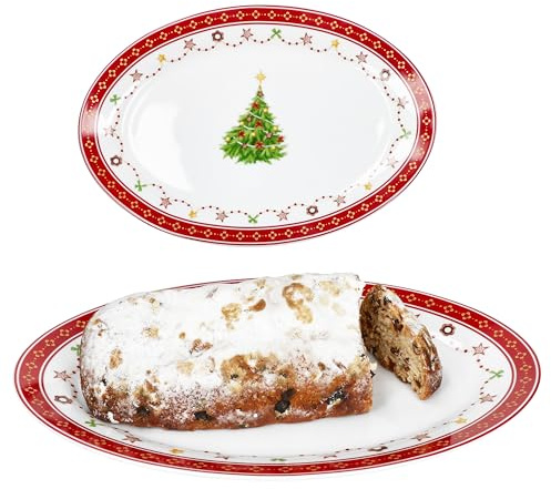 MamboCat 2er Set Weihnachtstraum Servierplatte oval I (LxB) 35,5x24,3cm | länglicher Teller aus Porzellan mit Weihnachtsdekor I für Braten, Stollen & Co. I Vorspeisen-Platte für Weihnachten