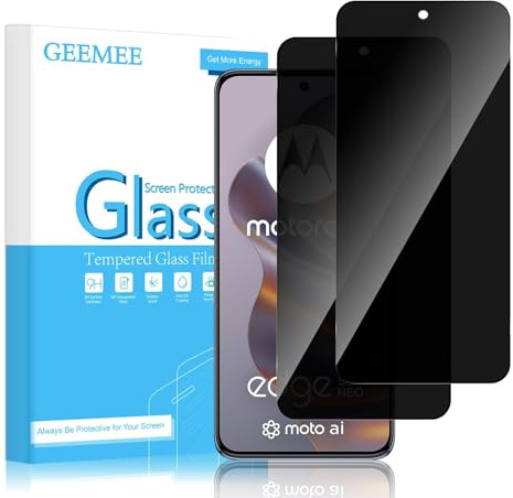 GEEMEE Privacy Vetro Temperato per Motorola Moto Edge 50 Neo/Moto Edge 60 Neo, Privacy Pellicola Protettiva, 2 Pezzi 9H Durezza Anti-Graffio Senza Bolle Pellicola Anti-Spy Protezione Schermo