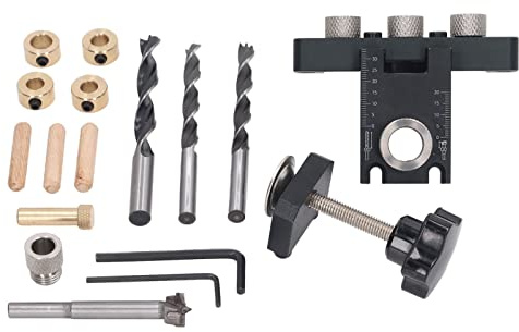 MUNEFE Kit con plantilla para orificios de bolsillo 3 en 1, kit con plantilla para tacos, guía de taladro para carpintería, adecuado para todo tipo de aplicaciones de carpintería