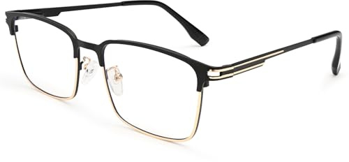 Dollger Blue Light Glasses Men Metal Blue Light Blocking Glasses Anti Eyestrain for Computer Gaming Rectangle Eyeglasses Frame (Black Gold)