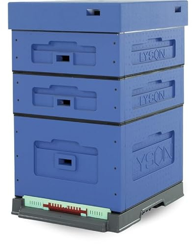 LYSON Bienenbeute Styropor Dadantbeute Dadant Beute OPTIMA Bienenstock-Set mit niedrigem Varroa-Kunststoffboden (DUNKELBLAU) für die Selbstmontage (Passende Rahmen:47×43,5x30cm;47×43,5x14,5cm)