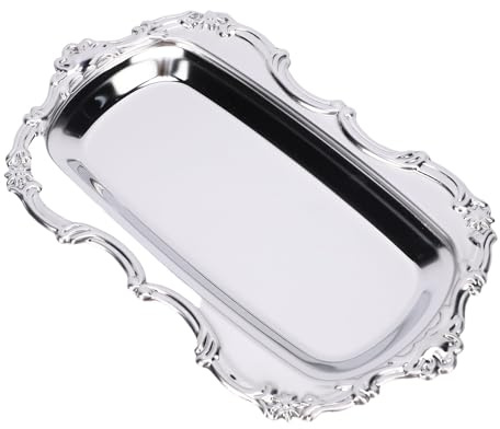 CCYLEZ Plateau à Bijoux en Acier Inoxydable, 8 Pouces de Long, Plat à Bibelots Rectangulaire à Bords Vintage, Plat à Bijoux, Organisateur de Cosmétiques, Plateau de Service de Désordre